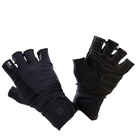 Тренувальні рукавиці 900 з подвійним ремінцем - чорні/сірі