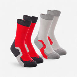 2 paires de chaussettes de randonnée tiges hautes enfant Crossocks rouges