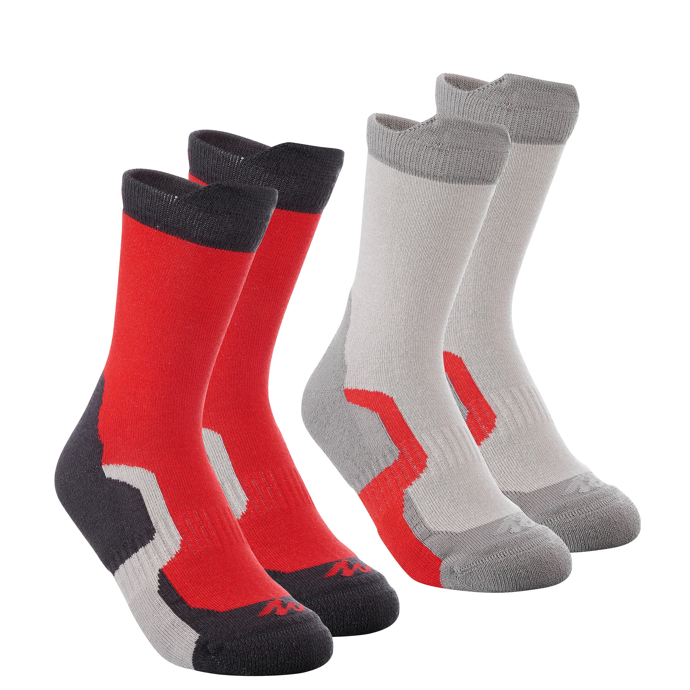 QUECHUA 2 pairs of kids’ long hiking socks Crossocks red