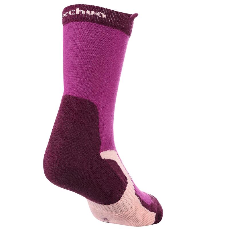 2 paires de chaussettes de randonnée tiges hautes enfant Crossocks violettes