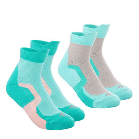 Kids Mid-Length Mountain Walking Socks 2 Pairs Crossocks - Turquoise