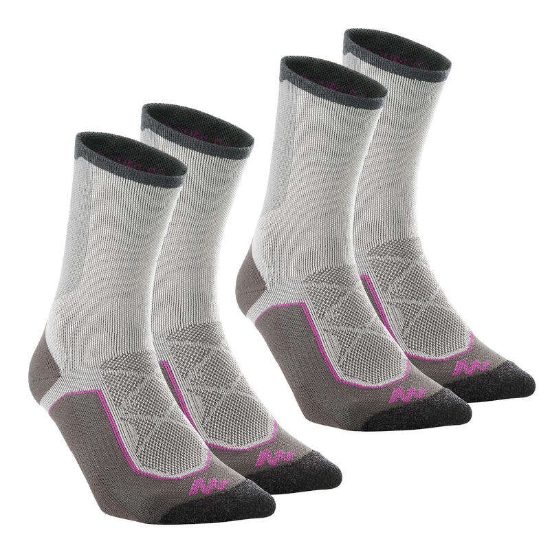 Chaussettes de randonnée montagne tiges high. 2 paires MH 520 gris violet