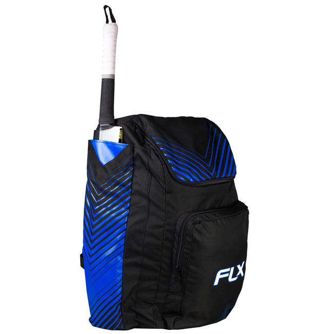 Junior cricket bag for equipment (with bat pouch), black/blue