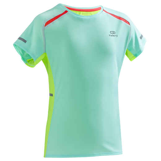 
      Kiprun children's athletics t-shirt mint blue fluo yellow
  