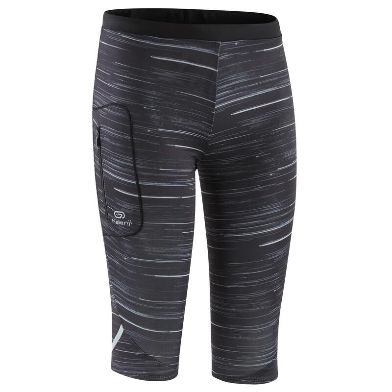 Pantaloncini 3/4 atletica bambino RUN DRY nero-grigio con stampa