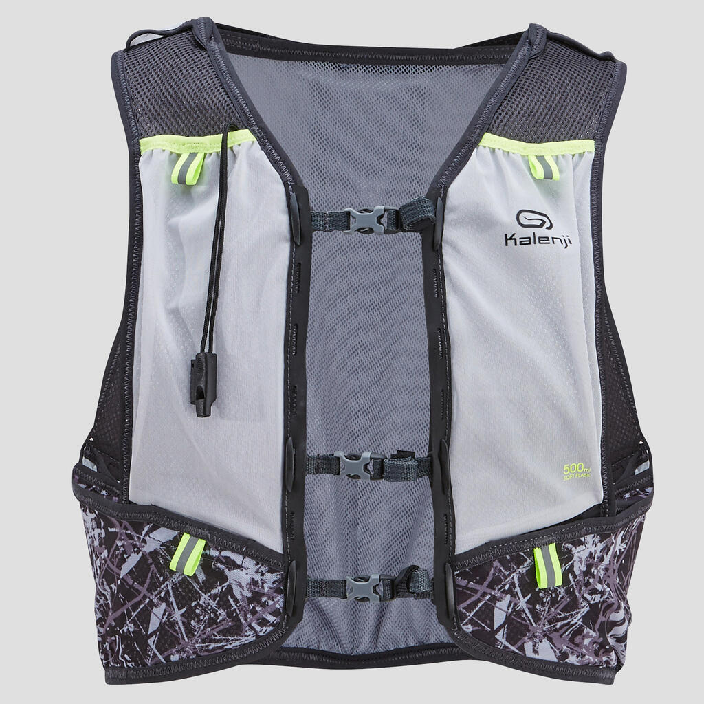 GILET D'HYDRATATION TRAIL RUNNING 5L PORTE FLASQUES GRIS ET JAUNE