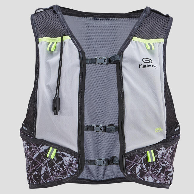 TRAIL RUNNING 5L HYDRATION VEST WATER BOTTLE HOLDER GREY/YELLOW