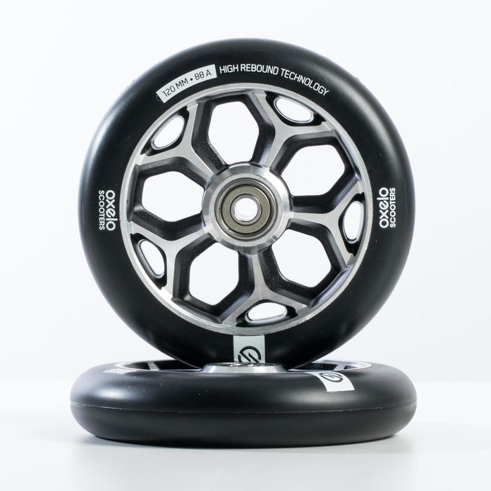 Roue trottinette freestyle core alu gris PU 120mm OXELO Roue trottinette freestyle core alu gris PU 120mm OXELO