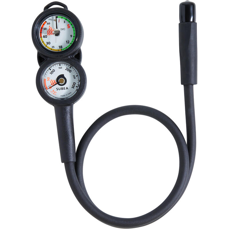 Scuba diving console with 300 bar pressure gauge and depth gauge