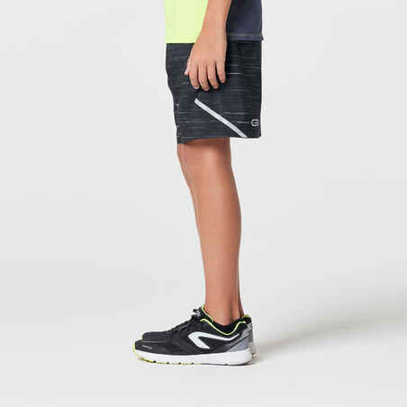 Run Dry printed children's baggy shorts - black/grey