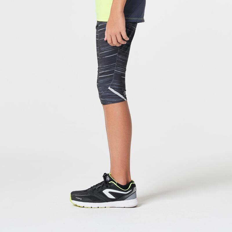 Pantaloncini 3/4 atletica bambino RUN DRY nero-grigio con stampa