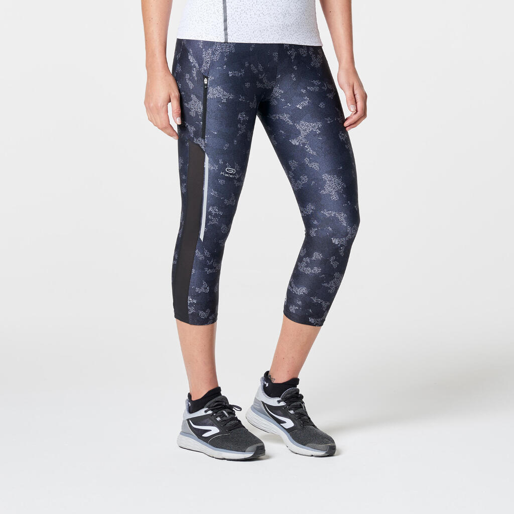 RUN DRY + WOMEN'S RUNNING CROPPED BOTTOMS - CAMO/BLACK