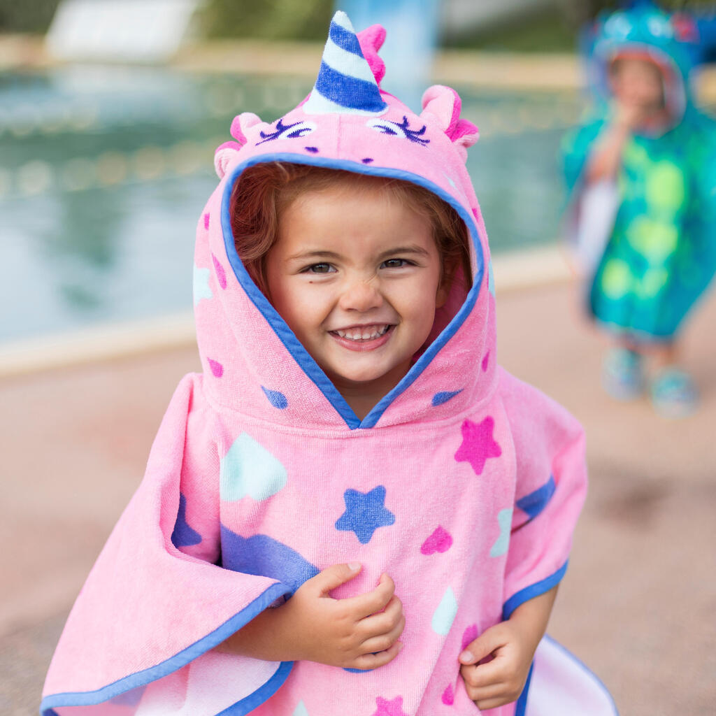 Baby Poncho with Hood pink unicorn print