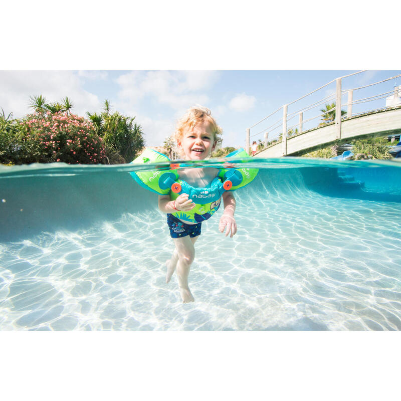 Green child's TISWIM adaptable armband-waistbands printed "MONKEY"