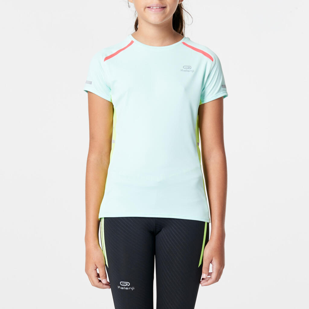 Kiprun children's athletics t-shirt mint blue fluo yellow