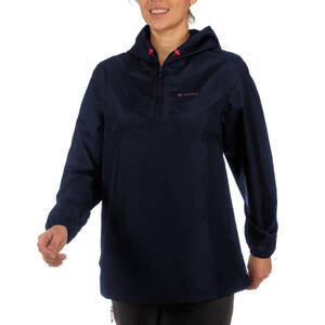 Women Half Zip Rain Jacket with Storage Pouch Navy Blue - NH100