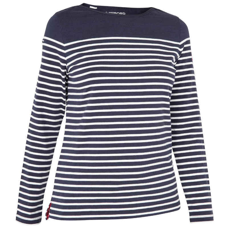 Segelshirt langarm Sailing 100 Damen blau mit Streifen Segelshirt langarm Sailing 100 Damen blau mit Streifen