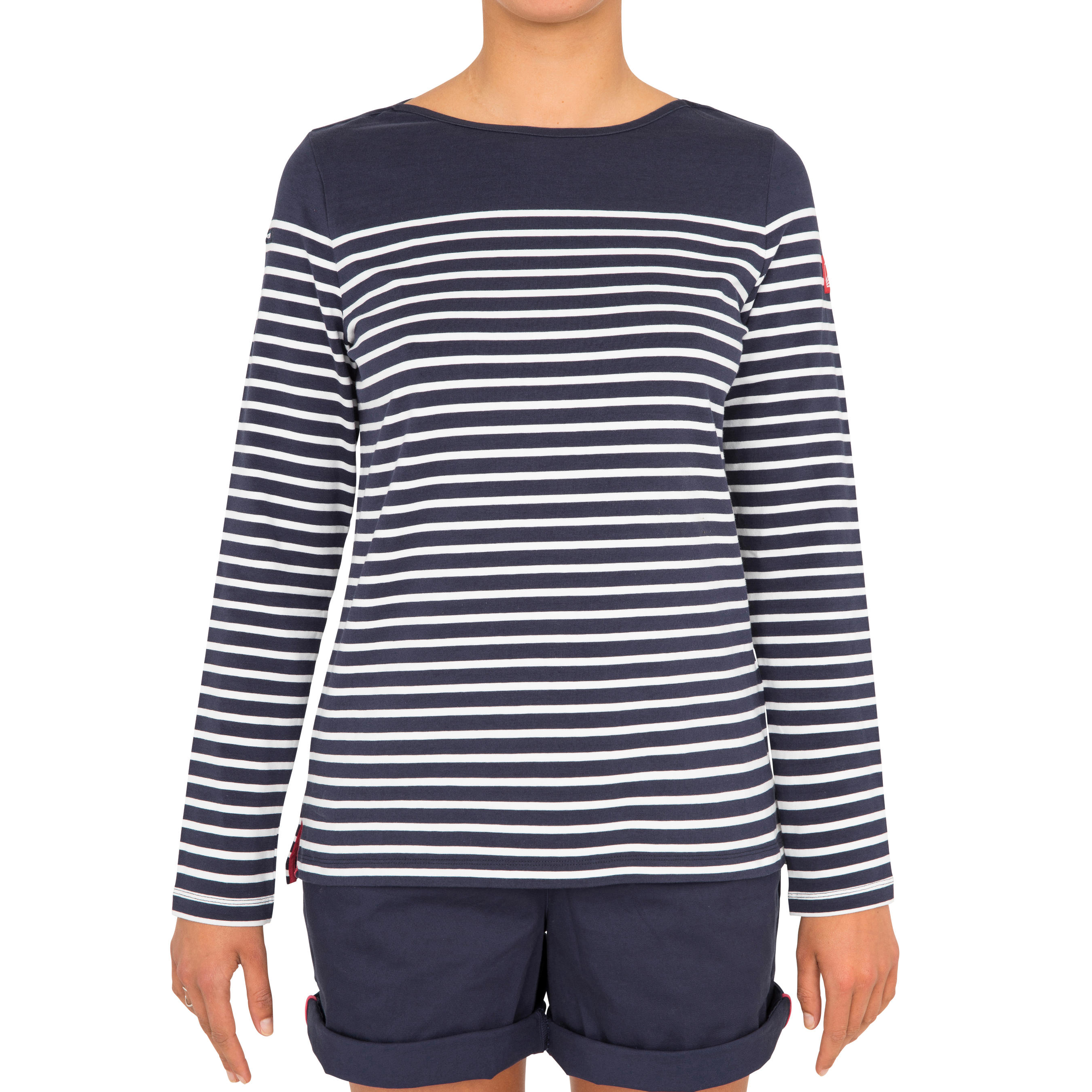 Women's long-sleeved traditional sailing T-shirt 100 - Blue 2/5