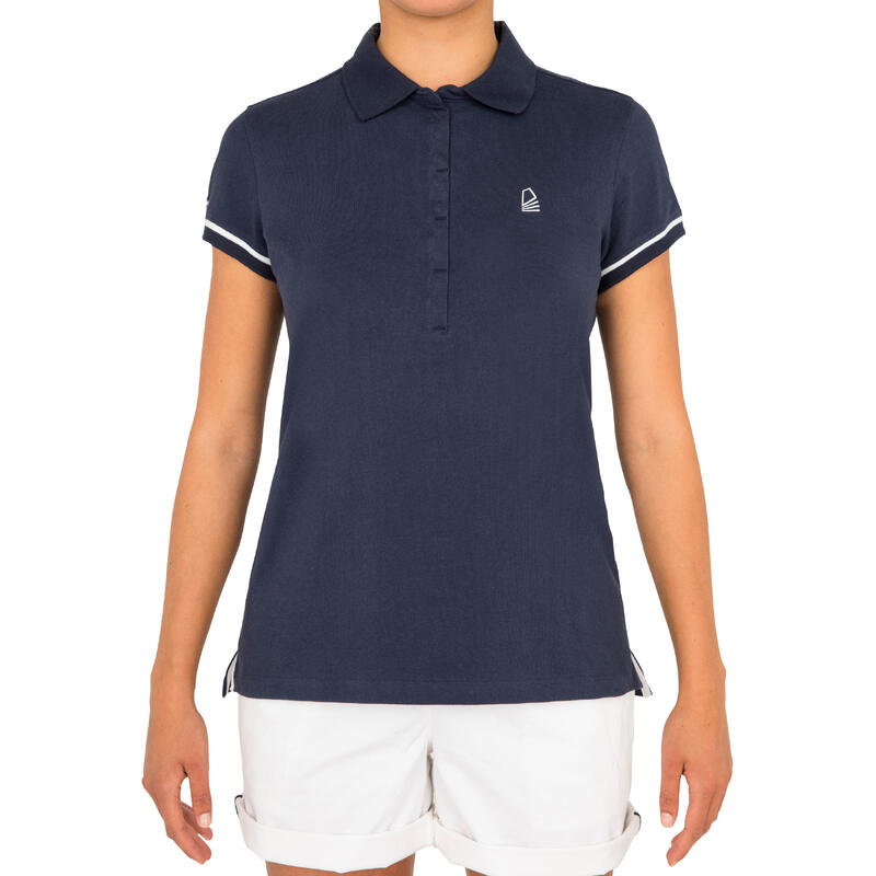 Polo vela manga corta Mujer Tribord Sailing 100 azul marino