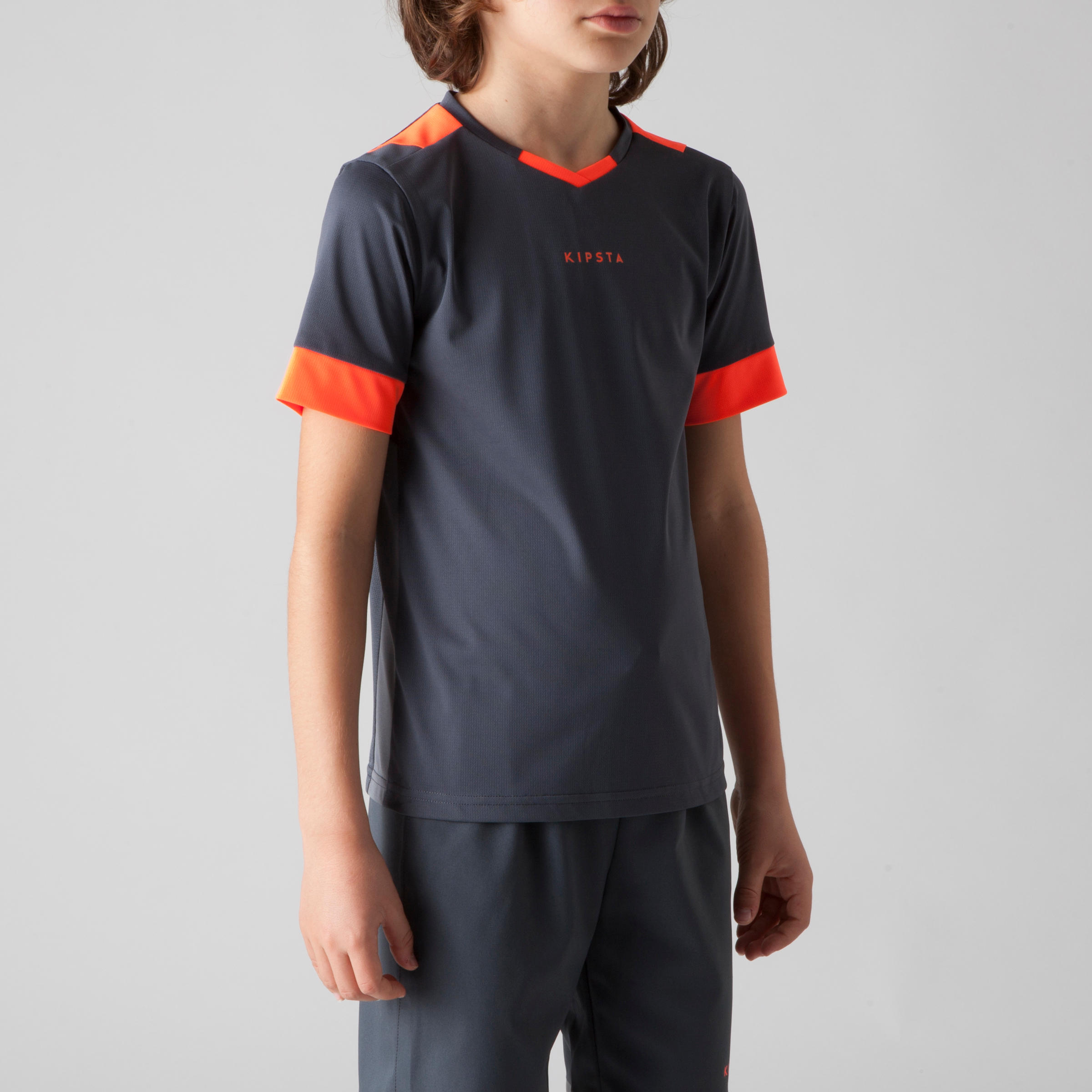 F500 Kids' Football Shirt - Grey/Orange 3/11