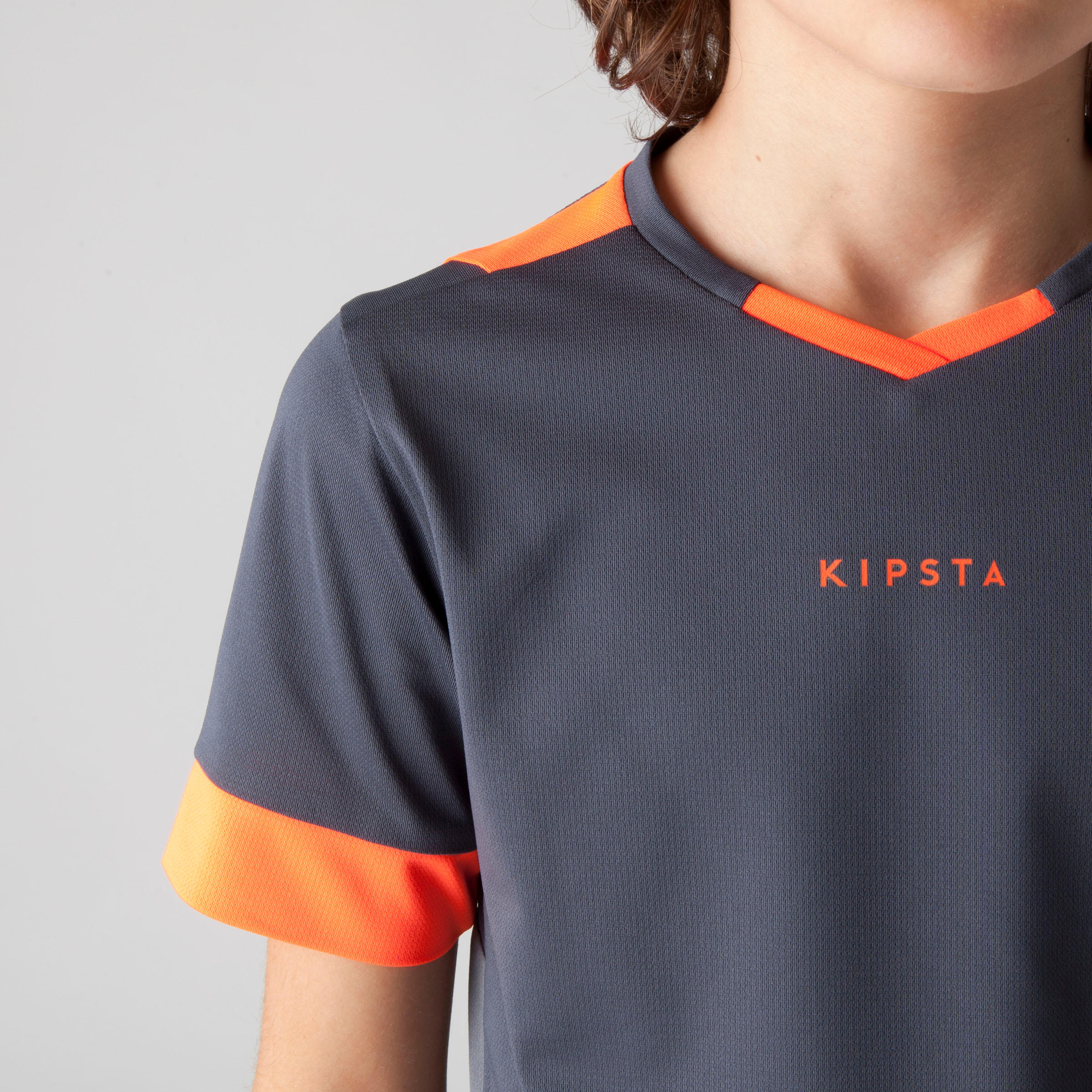 F500 Kids' Football Shirt - Grey/Orange 