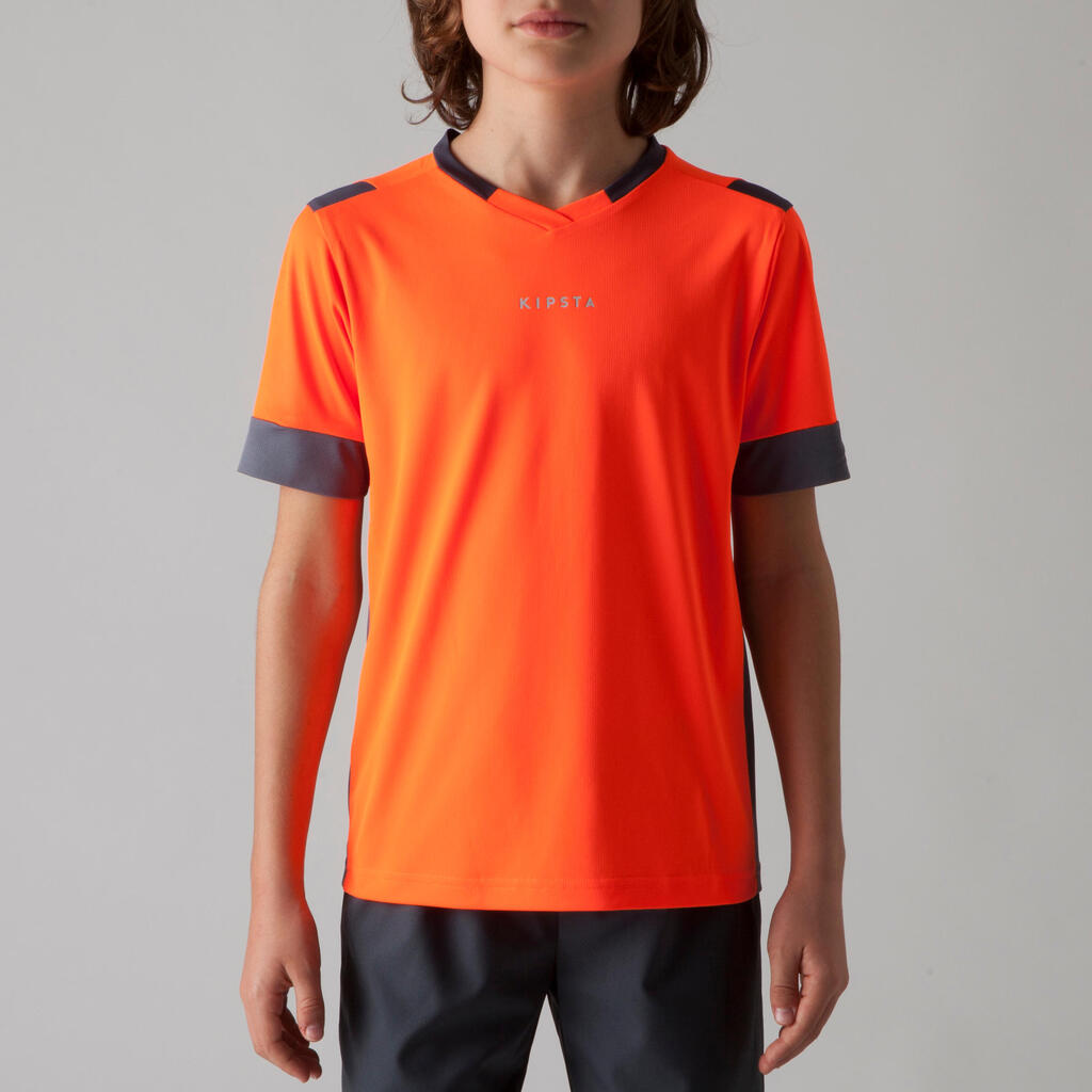 F500 Kids' Football Shirt - Yellow/Grey