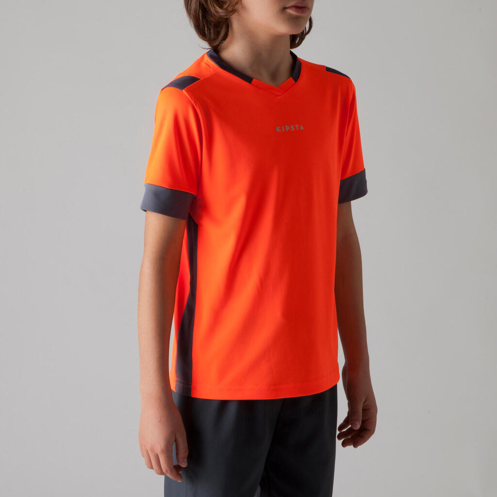 F500 Kids' Football Shirt - Yellow/Grey