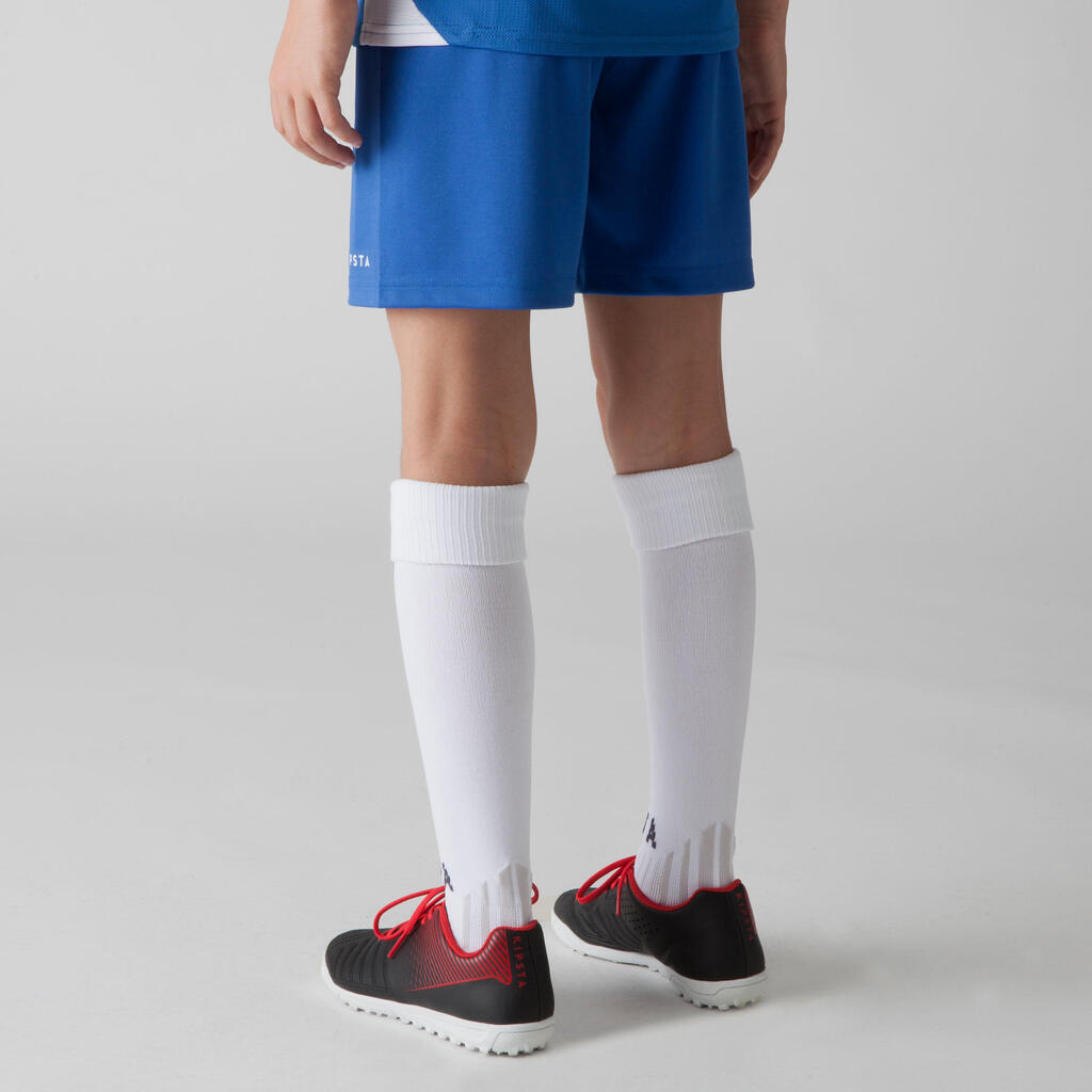 Detské futbalové šortky F100 modré indigo