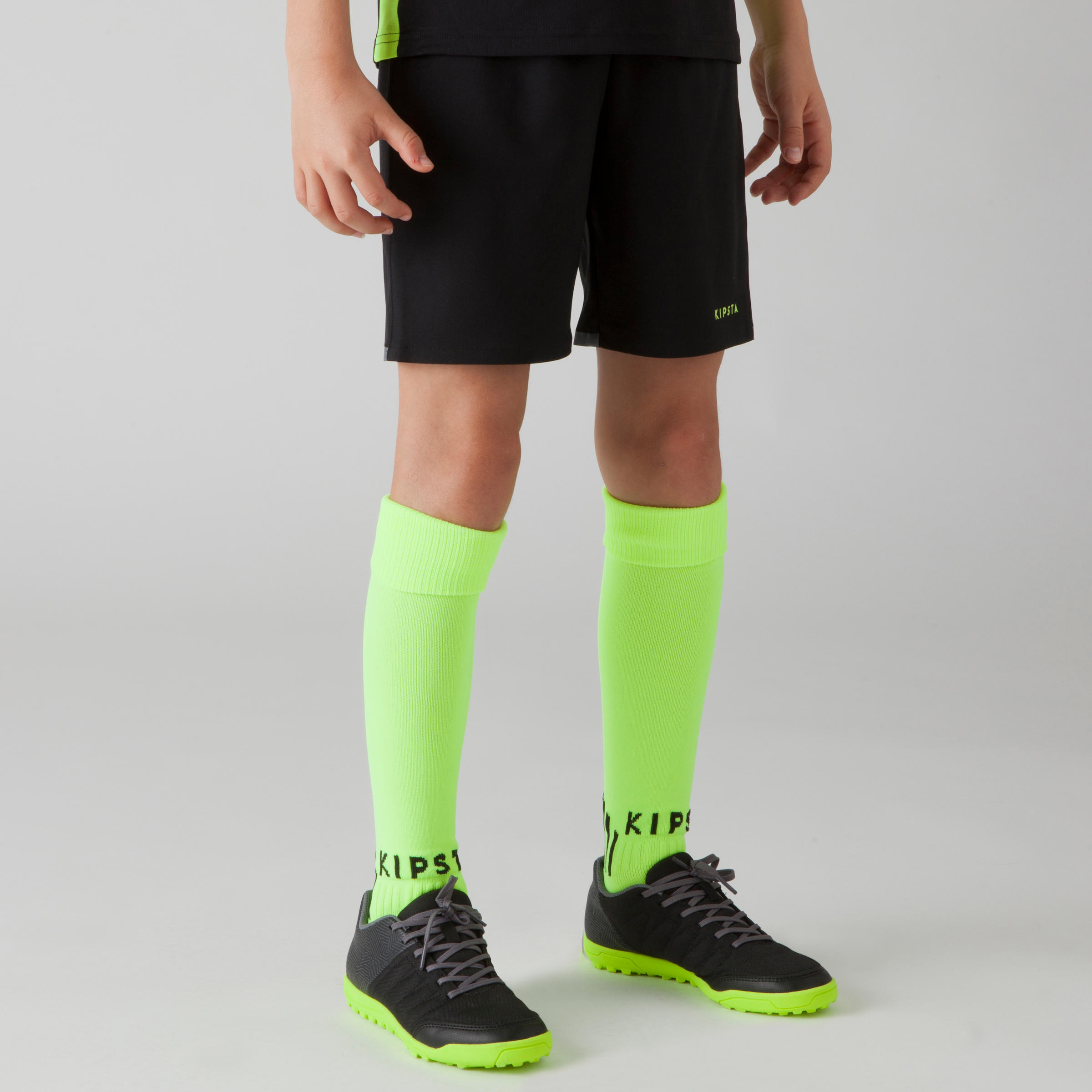 F500 Kids' Football Shorts - Blue/Black/Neon Yellow 3/10