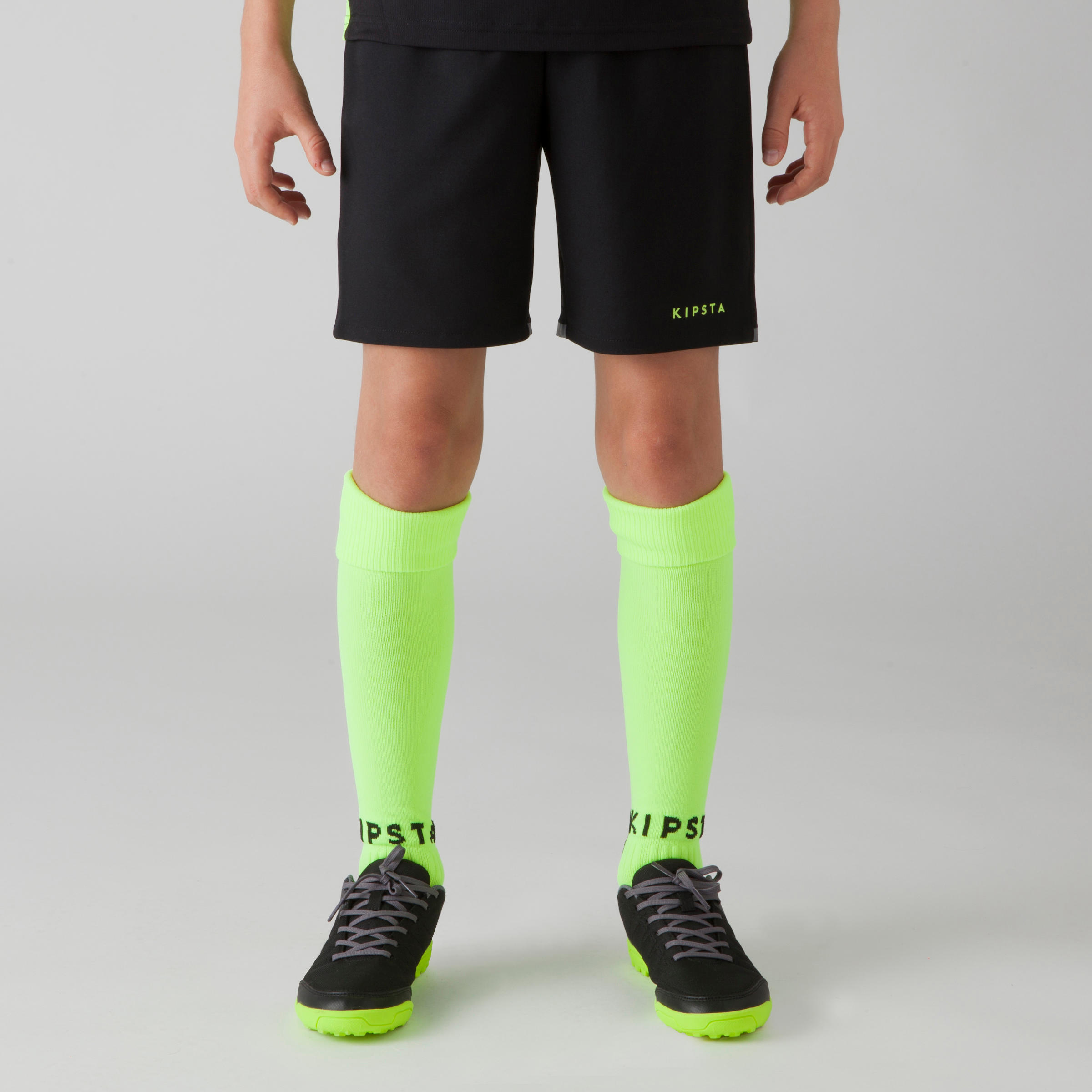 F500 Kids' Football Shorts - Blue/Black/Neon Yellow 2/10