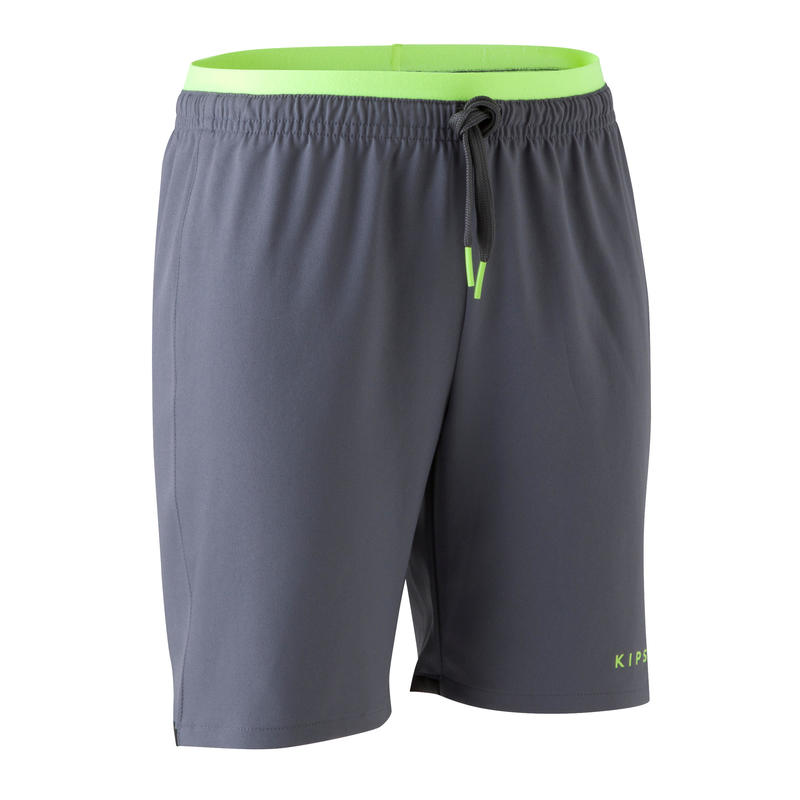 Short de soccer enfant F500 gris jaune acide Short de soccer enfant F500 gris jaune acide