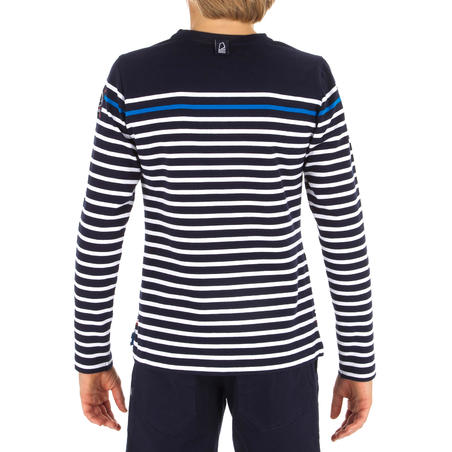 T-Shirt Manches longues - marinière voile Sailing  100 Garçon Rayé Bleu