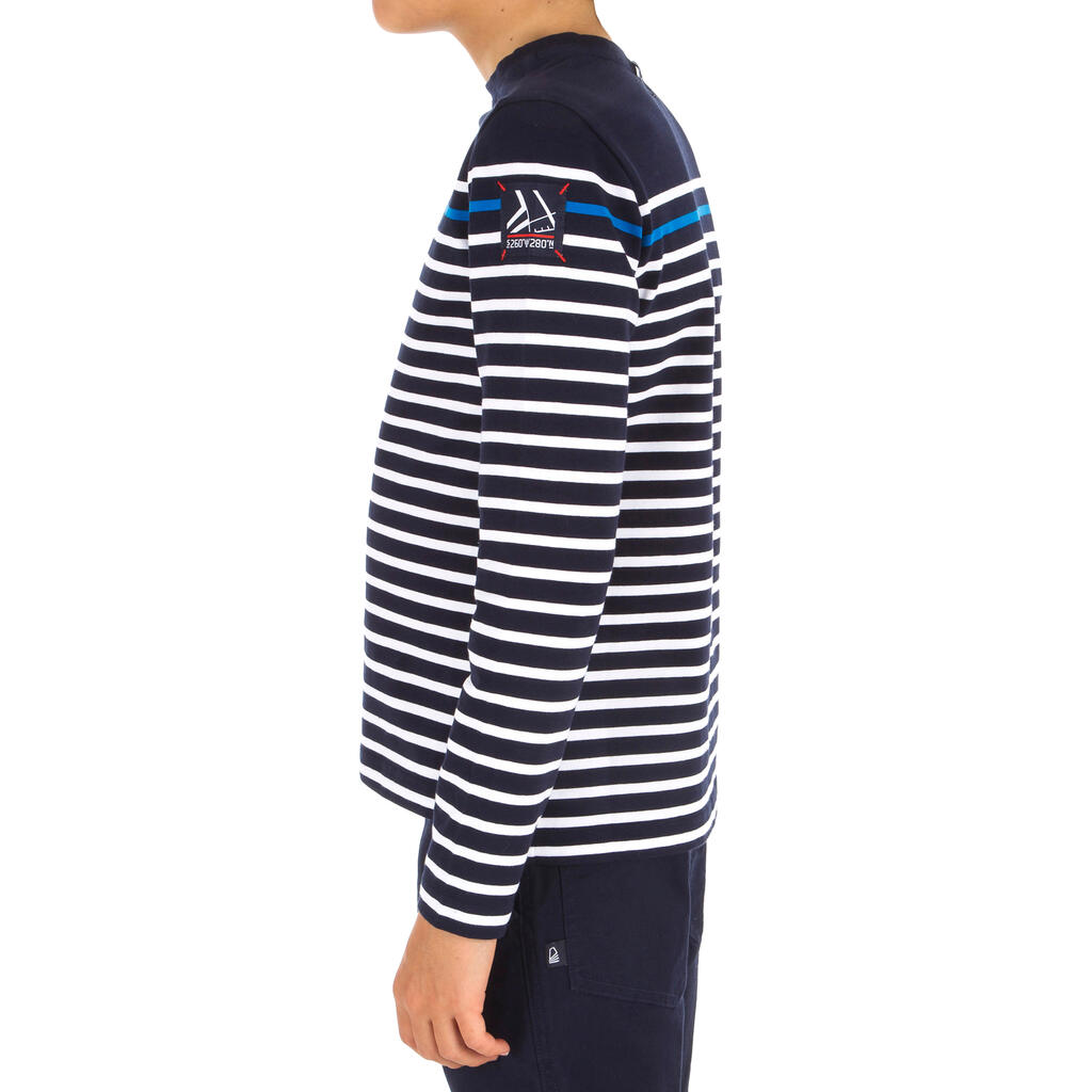 Boy’s Sailing Long-Sleeved T-Shirt - Sailor Sailing 100 - Striped Beige Blue Red