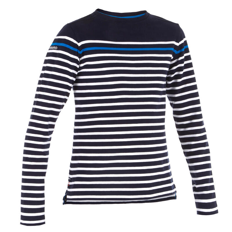 T-Shirt Manches longues - marinière voile Sailing 100 Garçon Rayé Bleu