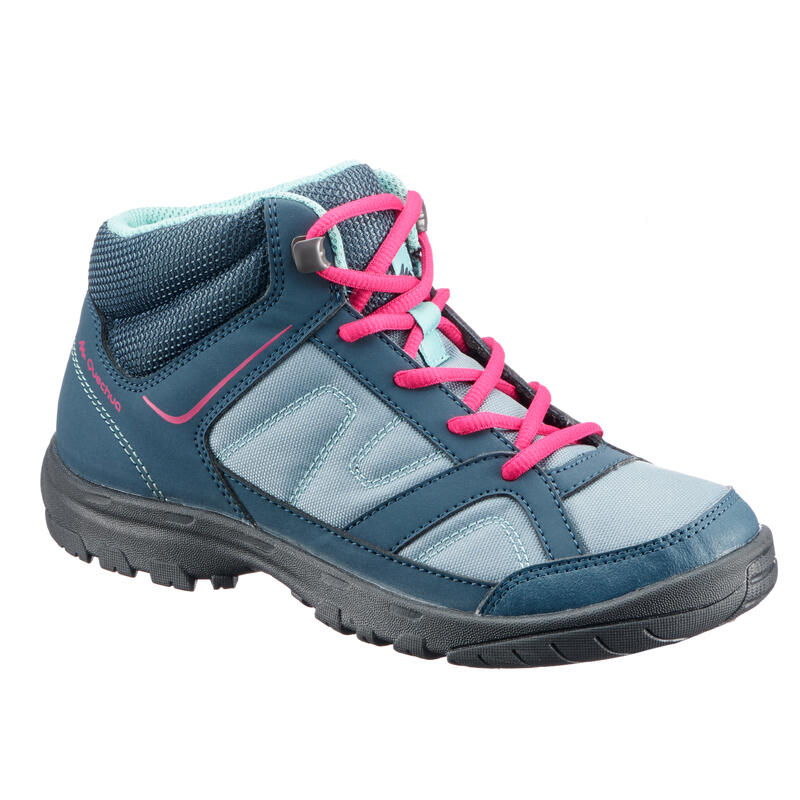 MOUNTAIN HIKING SHOES - MH100 MID - GREY/PINK - KIDS - SIZE 34 TO 38