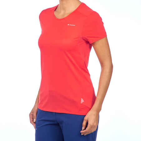 MH100 Women's Short-sleeved Mountain Hiking T-Shirt - Red/Orange