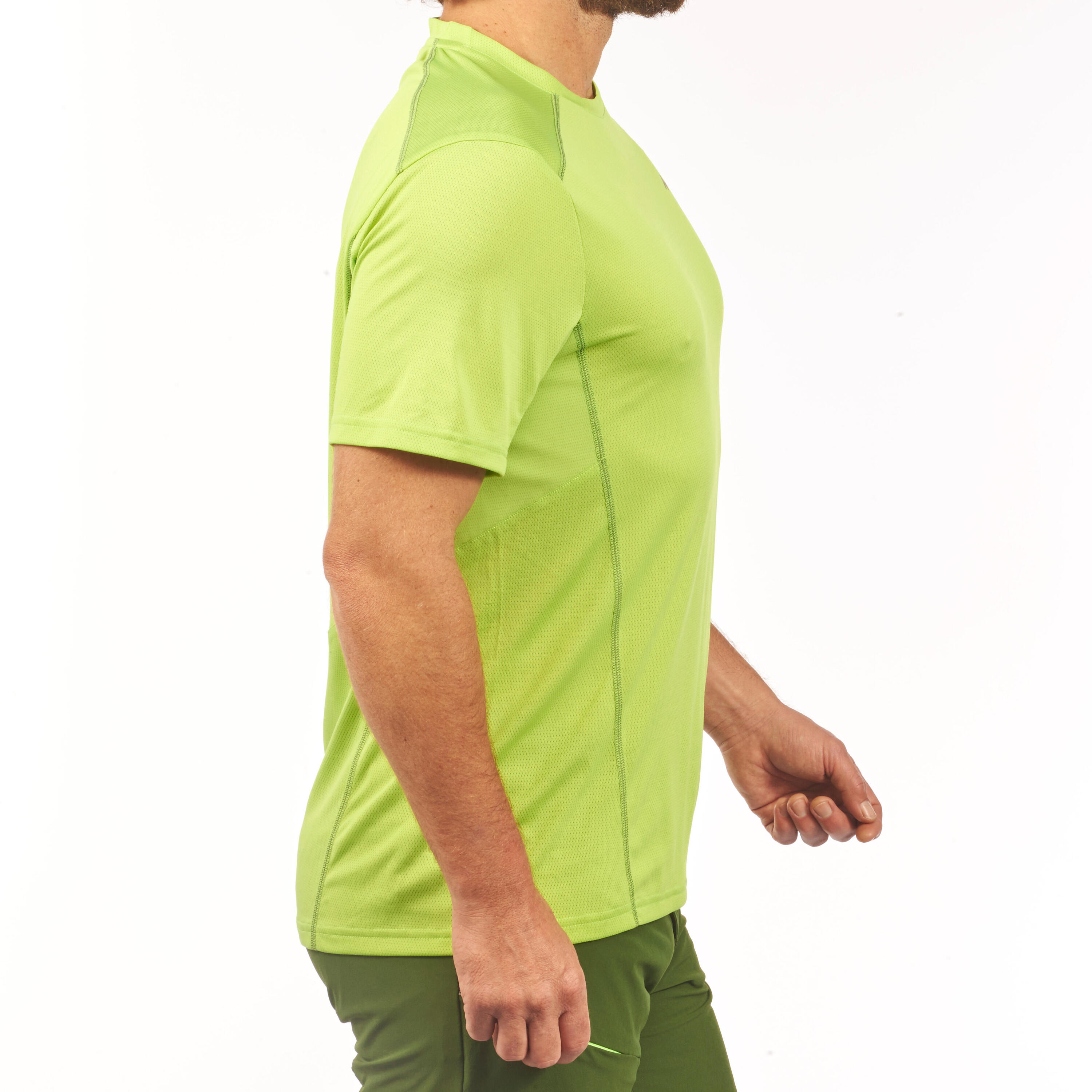 MH500 Men’s Short-Sleeved Mountain Hiking T-shirt - Green 3/4