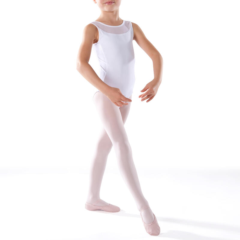 Léotard de danse classique bi-matière fille blanc Léotard de danse classique bi-matière fille blanc