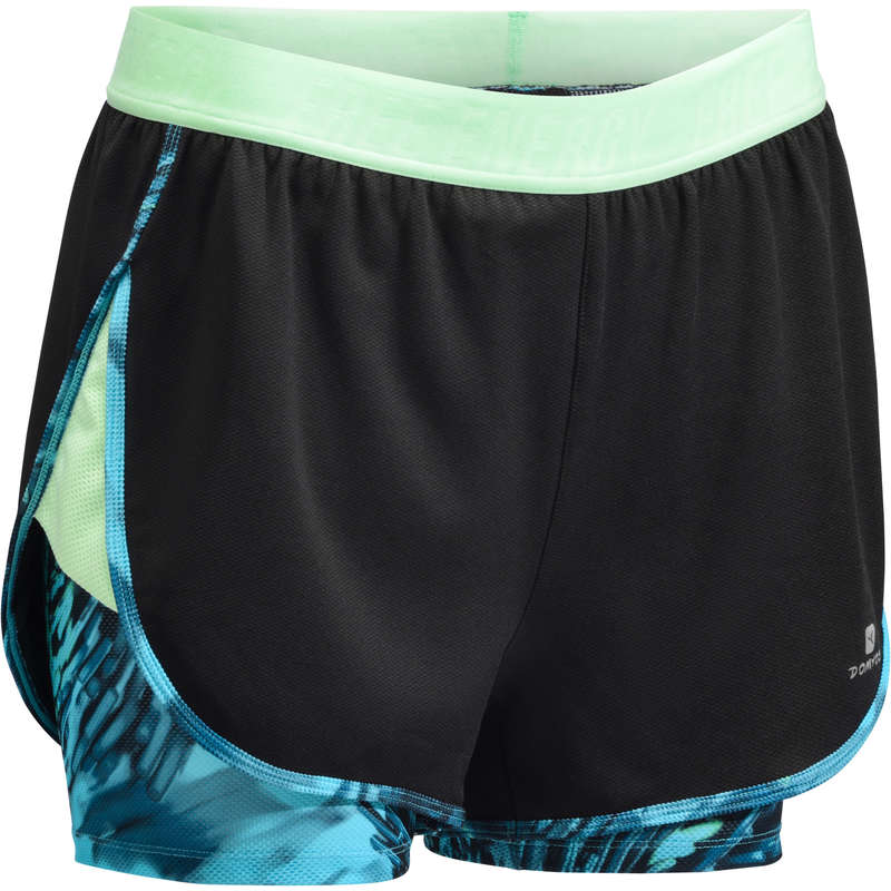 DOMYOS 520 Women's 2-in-1 Cardio Shorts - Black and Blue...