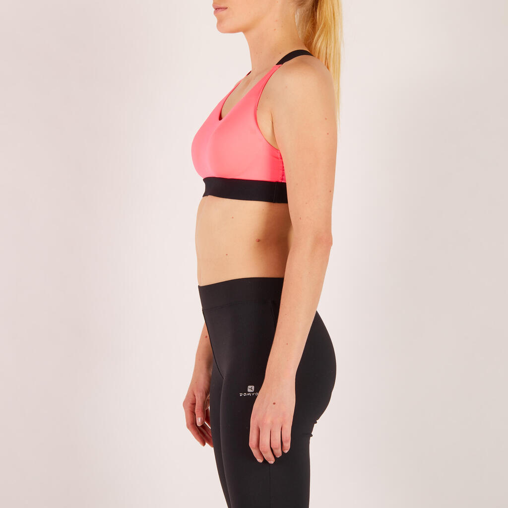 Sport-Bustier FBRA 500 Print Fitness Cardio Damen marineblau