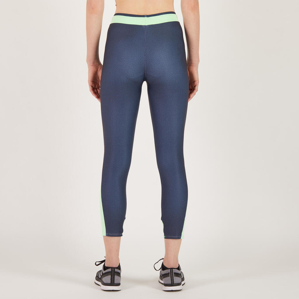 7/8-Leggings 100 Fitness Cardio Damen blau/grün