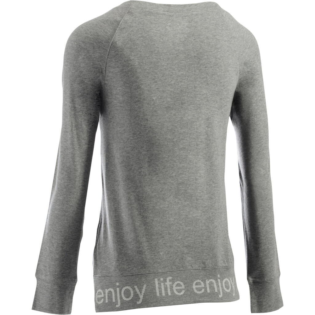 Langarmshirt Fitness 500 Regular Baumwolle Rundhals Damen schwarz 
