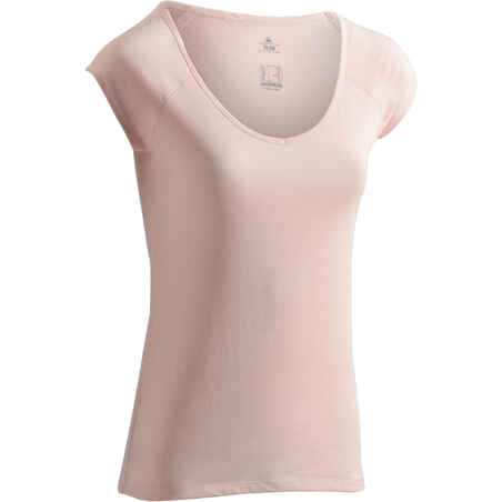 500 Women's Slim-Fit Pilates & Gentle Gym T-Shirt - Light Pink