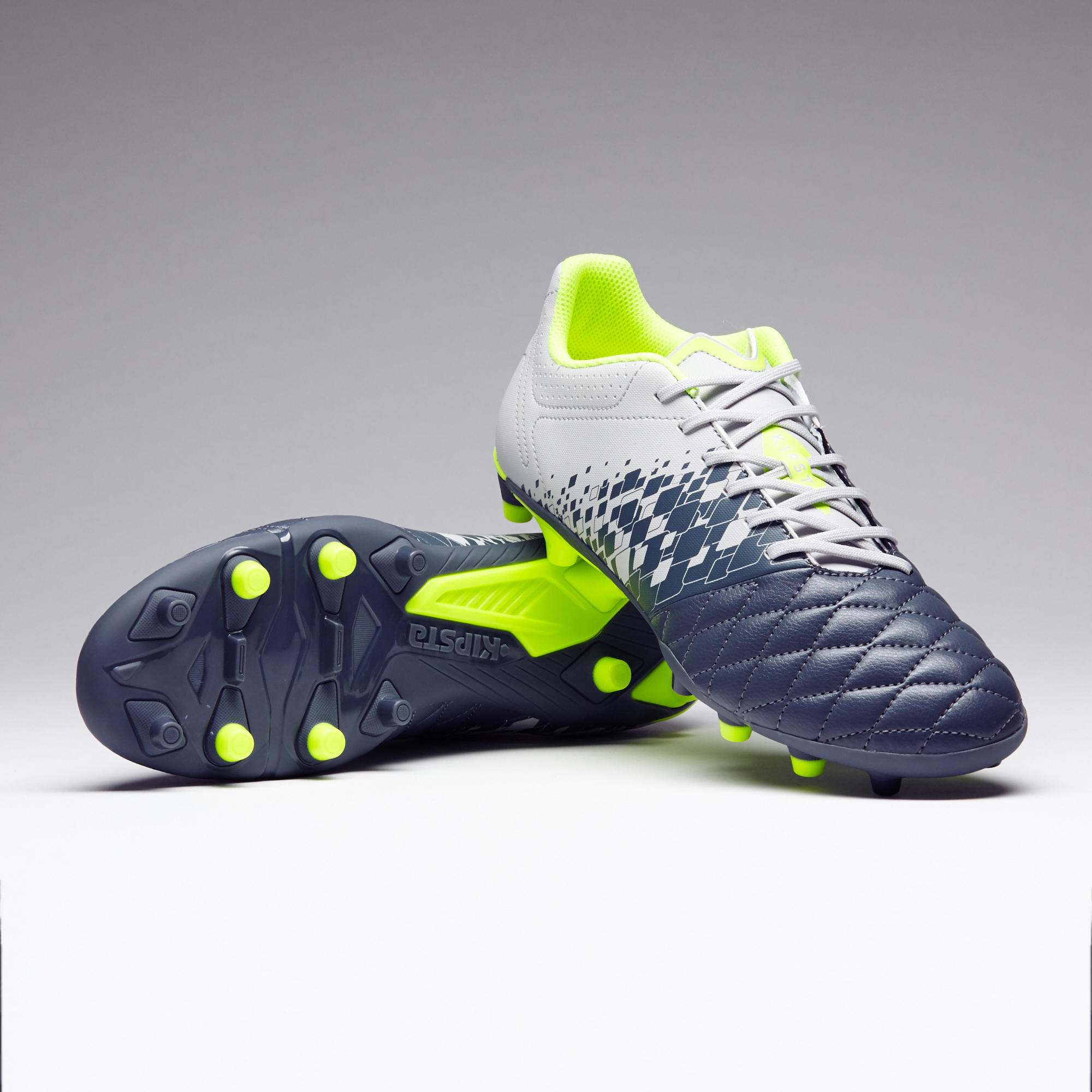 Tenis de fútbol para adulto terrenos secos Agility 500 FG gris amarillo