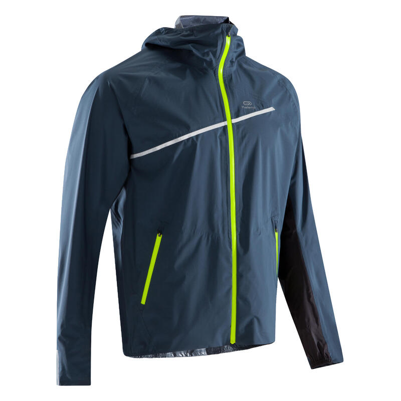 Veste imperméable trail running bleu gris tempête homme