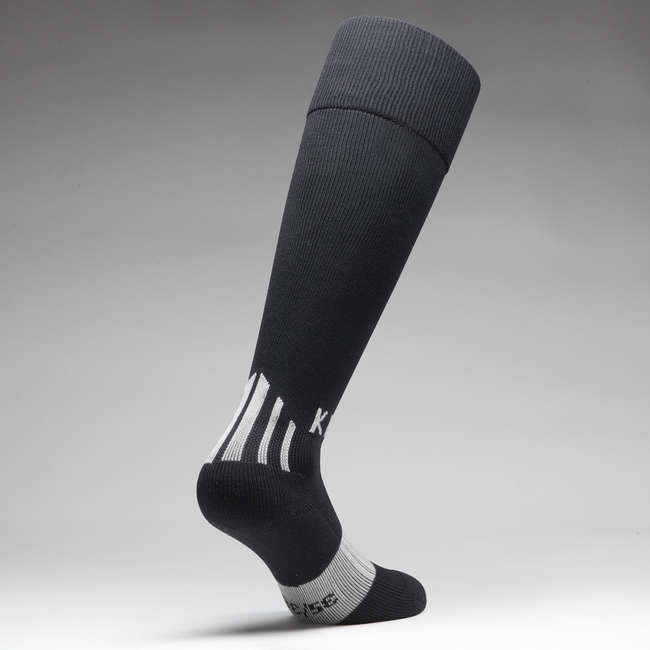 Jambiere Fotbal F500 Negru/Gri Copii KIPSTA Decathlon.ro