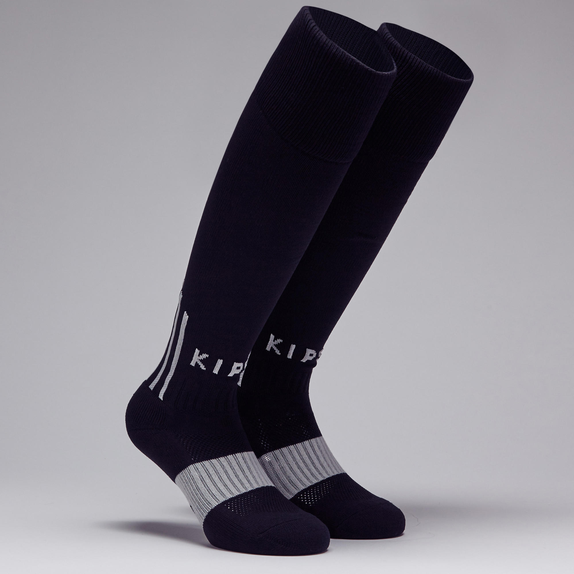 F500 Soccer Socks Black - Black, Abyss grey - Kipsta - Decathlon