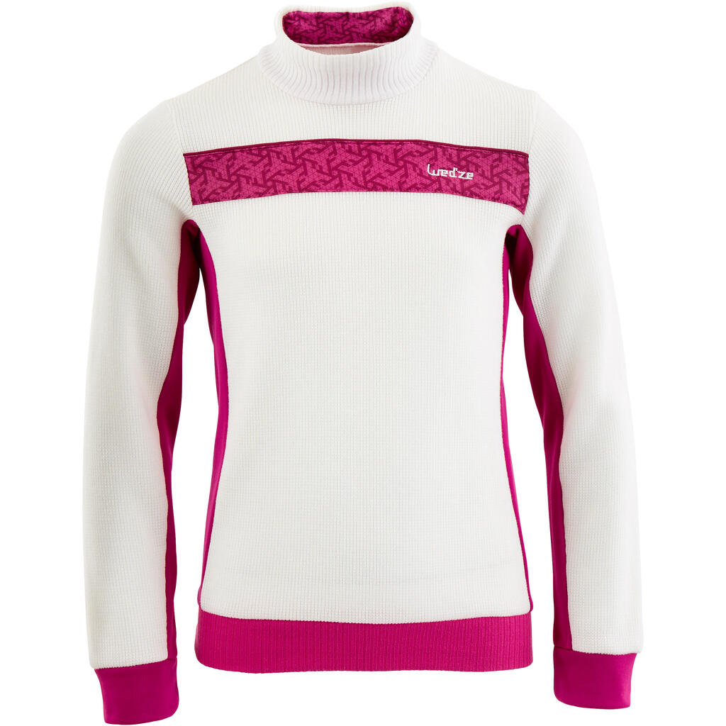 Unterziehjacke Ski Mid Warm 100 Kinder weiß/rosa