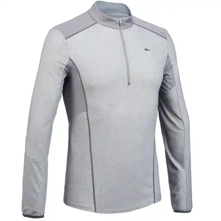 Men’s MH550 long-sleeved mountain hiking t-shirt with ½ zip - Grey