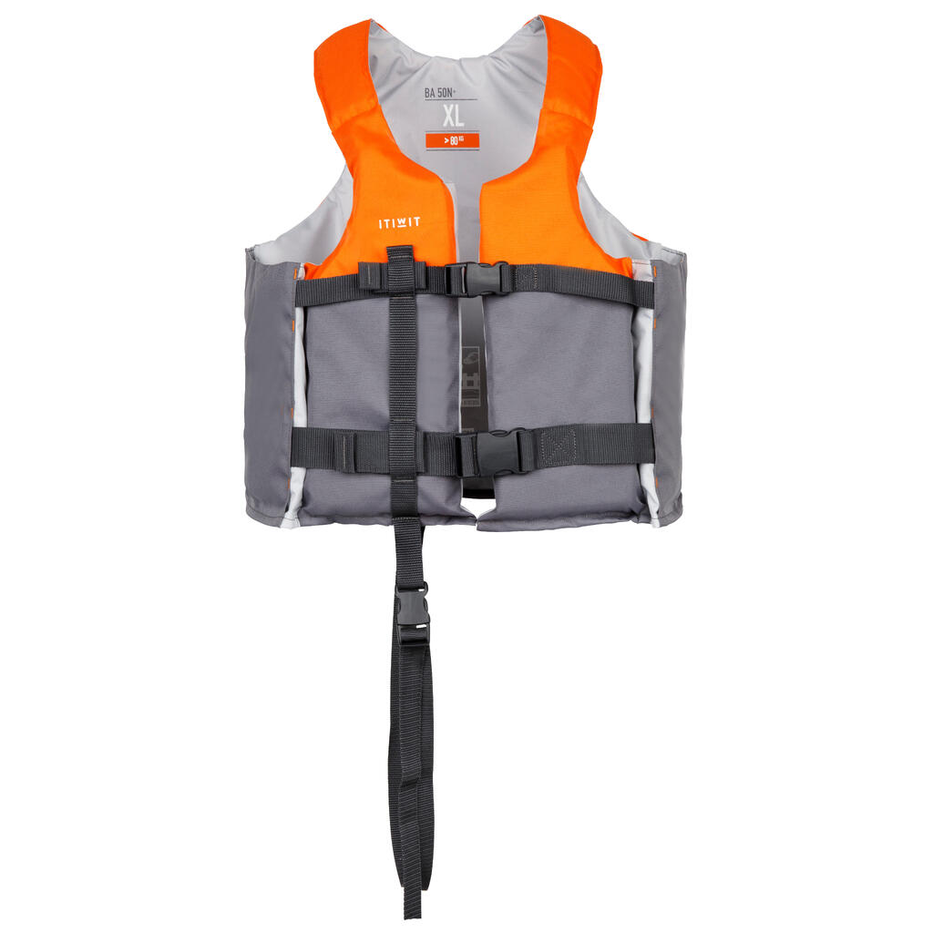 Pomocná plávacia vesta 50N+ na kajak, paddleboard alebo jachting modro-oranžová